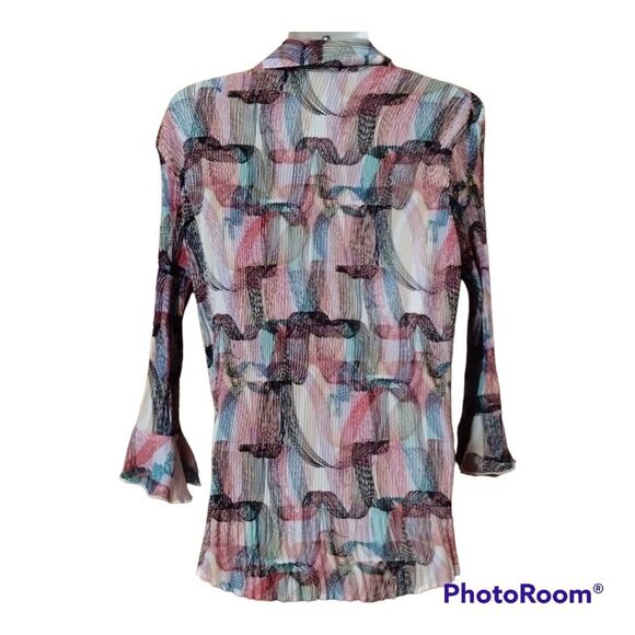 Vintage Essentials by Milano Button Down Abstract Blouse Sz M Womens Top - Picture 2 of 5